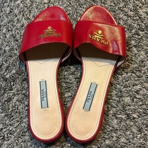 Prada Saffiano Sandals Black and Red